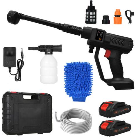 Nettoyeur Haute Pression sans Fil, Pistolet Haute Pression sur Batterie avec 2 Batteries, hydrojet Nettoyeur Haute Pression avec 6-en-1 Multi-Usage Buse pour Voiture, Jardin, Terrasse