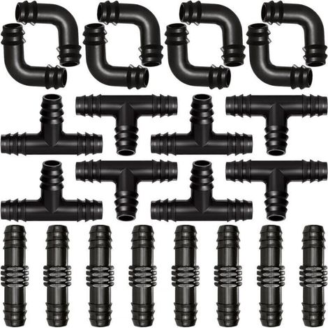 24 Pièces 16mm Kit de Connecteurs de Tuyaux, Connecteur de Tuyau Cannelé en Plastique, Raccord D'irrigation, Connecteurs Barbelés de Tuyaux pour Système D'Irrigation, Mixte (1/5)