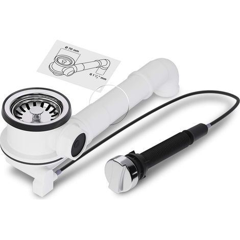 Bonde à tamis 70 mm - Évier à tamis - Évier à siphon - Kit d'évier de cuisine - Évier d'écoulement d'évier - Modèle : câble Bowden + Créateur d'espace (1/5)