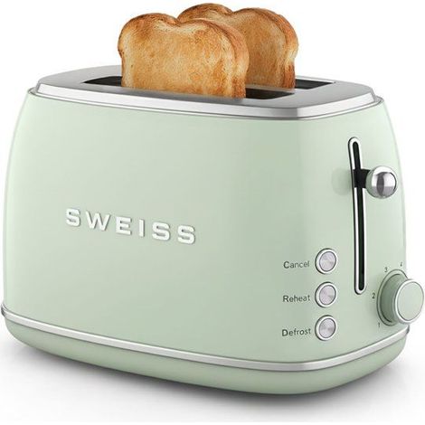 Tostapane vintage 2 fessure - SWEISS - GRS7 - 850 W - Termostato regolabile - Verde