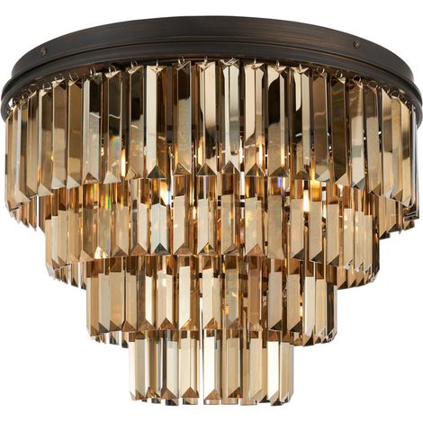 Visconte Ingot Ceiling Light Flush With 4 Tier Crystal Effect Shade - Bronze (1/5)