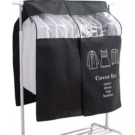 Housse de Protection pour Vêtements 88x118 cm, Sacoche Anti-poussière Universelle avec Cintre, Noire - Idéale pour Armoire et Pressing (1/4)