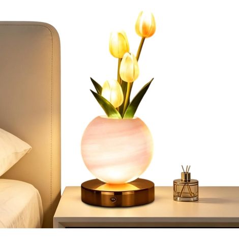 Veilleuse Fleur Lumineuse Sans Fil, 3 Couleurs Dimmable, Rechargeable, Lampe Fleur Tulipe Lumineuse Pour Chambre à Coucher Salon Chevet Table de Chevet Fête des Mères Fille Femm (1/5)