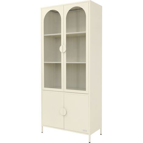 ML-Design Vetrina in Metallo Crema 80 x 185 x 40 cm, Credenza Industriale con 4 Ante e 4 Ripiani, Armadio Portaoggetti con Piedini Regolabili in Altezza, Design Moderno per Soggiorno e Sala da Pranzo
