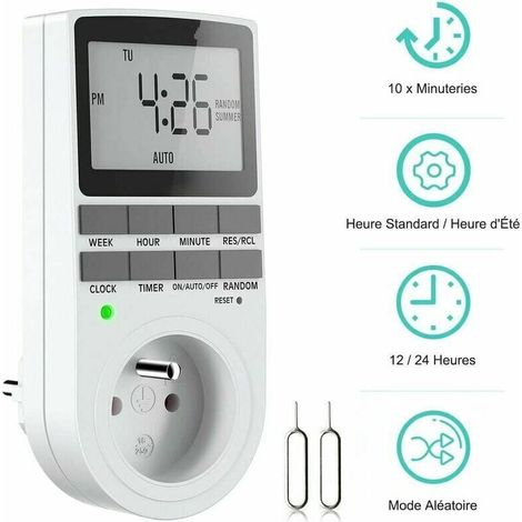 Digitale programmierbare Steckdose, wöchentlicher digitaler Timer mit LCD-Display, 12 Std./24 Std./7 Tage Steckdosen-Timer, Energieeinsparung für Haushaltsgeräte und Beleuchtung (1 Packung), (1/4)