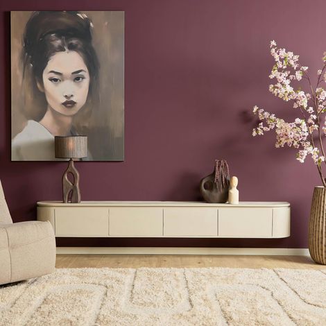 Long meuble TV suspendu bois sable 240 cm AREZZO (1/5)
