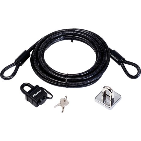 Master Lock 8271EURDAT Cable antirrobo con hebillas de acero trenzado y candado, 4,5 m