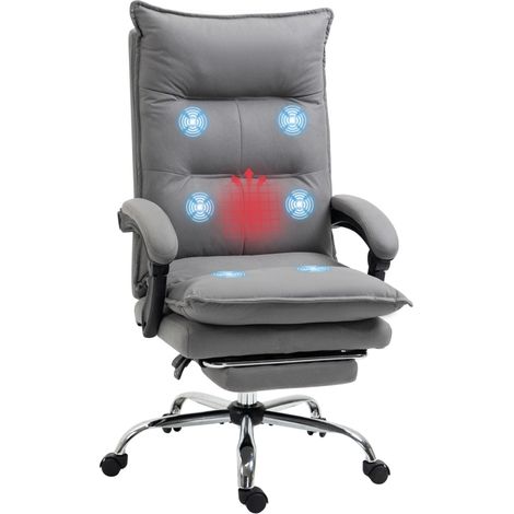 Sillón de oficina con masaje y calefacción, altura regulable, respaldo reclinable, 66 x 74 x 121,5 cm, gris (1/5)