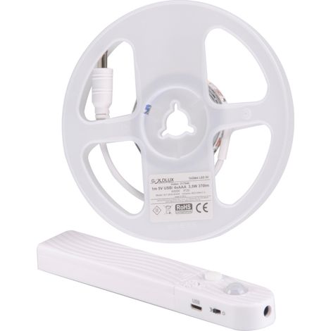 Ruban LED 1m à piles capteur PIR 4000K IP20 USB Polux (1/5)