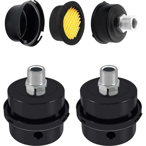 2 Pièces Silencieux de Filtre de Compresseur d'air, Silencieux de Filtre à Air, Filtre Air Compresseur, Silencieux pour Compresseur d'air, 3/8"16mm Métal noir Filtre Silencieux pour Compresseur d'Air (1/5)