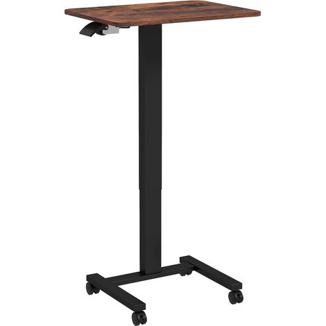 Höhenverstellbarer Laptoptisch, mit 4 Rollen, 2 Bremsen, 65 cm x 48 cm x 108 cm, mit Handkurbel, Bremse, Spanplatte, Rustikal-Braun