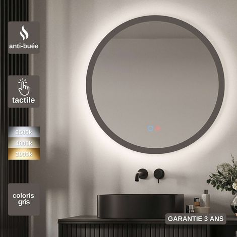 Miroir Salle de Bain LED Rétro-éclairé Réglable Ø100cm - Contour Gris - Commandes Tactiles On/Off & Anti-Buée - TORINO LEDIMEX (1/5)