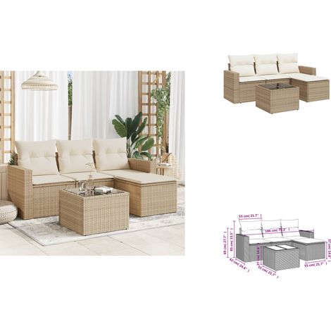 Salon de jardin avec coussins 5 pcs beige résine tressée - Salon De Jardin - Canapé D'extérieur - Set Salon - Mobilier De Jardin - Résine Tressée (1/3)