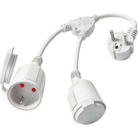 Rallonge avec 2 Prises Schuko,câble Court extérieur avec Protection Contre Les surtensions,Double fiche 16 A/250 V,étanche IP44,câble en Caoutchouc pour Usage Domestique,Section 1,5 mm², Blanc (1/5)