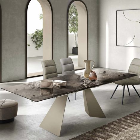 Tavolo allungabile 240 cm WATERS base in metallo Beige e piano in vetro Bronzo (1/5)