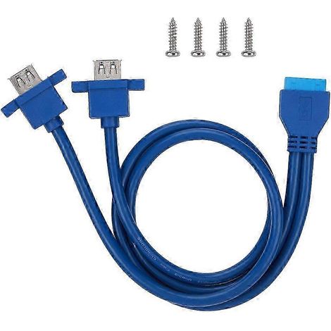 Câble USB 3.0 19 broches vers 2AF pour montage sur panneau avant de carte mère avec trou de vis (0,5 m) - Qualité exceptionnelle (1/5)