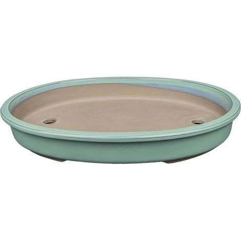 Vaso per bonsai Giapponese Morrisan ovale in gres smaltato verde 37,5x30x5 cm - B23-48a (1/4)