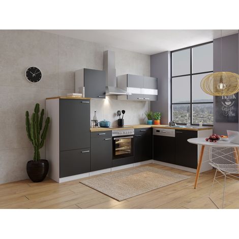 Cuisine Kitchenette d'angle Blanc Noir Malia 280x172 cm Respekta