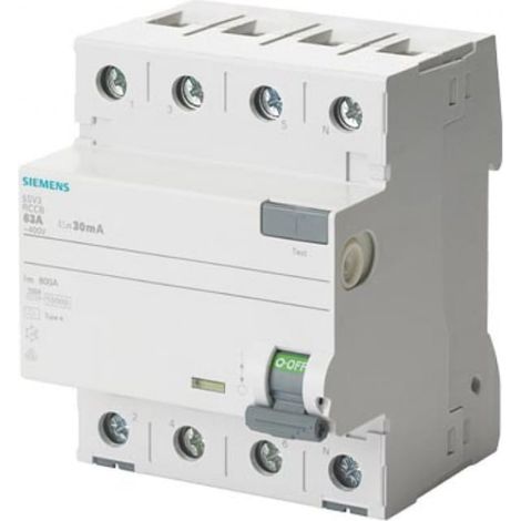 Disyuntor diferencial SENTRON 5SV33466, 4P, 63A, 003A, tipo A, 30 mA, 400 V
