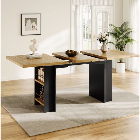 Ausziehbarer Sideboard-Schreibtisch 120-160x80x75 cm Naturholz MDF mit Regalen und Stauraum (1/5)