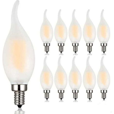 E14 LED-Glühbirne mit dimmbarem Filament, Set mit 10 Flammenbirnen, 4 Watt Verbrauch, entspricht 40 W Glühlampe, 2700 K Warmweiß und 400 LM, 360° Abstrahlwinkel [Energieklasse A+]  FLITI