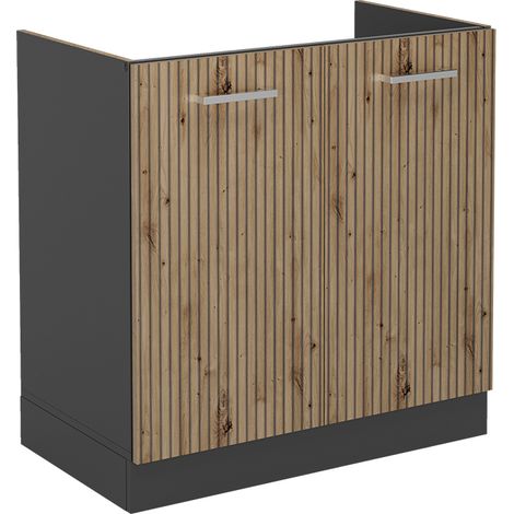 Mobile lavello cucina R-Line, Rovere artigianale, 80 cm senza piano di lavoro, Vicco