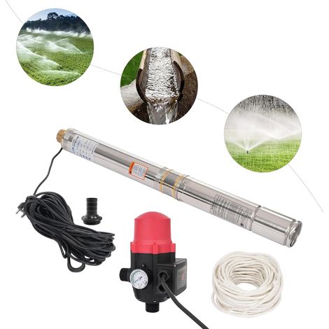 Produktbild von NAIZY Tiefbrunnenpumpe 750W (1 HP) – Tauchpumpe 4 Zoll Mit 4.000 L/h Fördermenge, 20 M Kabel, Schaltautomatik – Für Garten Und Hauswasserversorgung