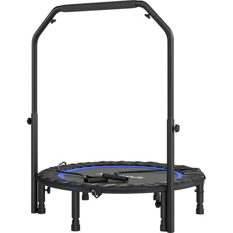 Trampoline pliable Ø102 cm avec poignée réglable, cadre en acier pour le renforcement des jambes et du corps, bleu et noir (1/5)