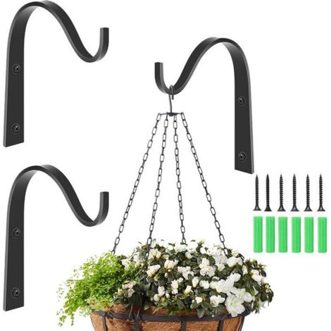 Crochet Mural - Crochet Pour Plantes - Support Pour Panier Suspendu - Fer Noir - 11 x 7,8 cm - 3 Pièces (1/5)