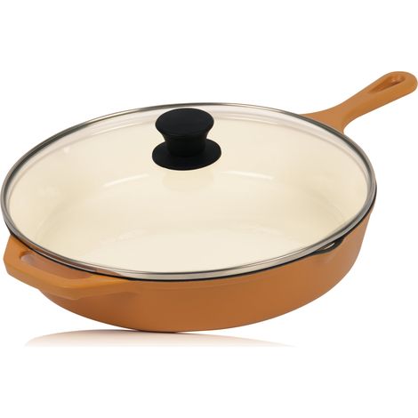 Mahlzeit Gusseisenpfanne mit Deckel emailliert  Ø 29,5 cm  Sunny Orange  Mit zwei Ausgießern