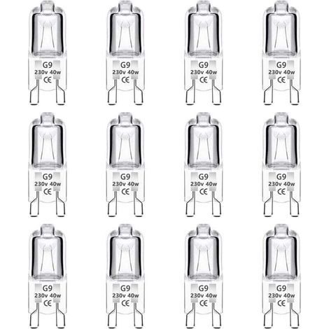 YMYNY 12er-Pack G9-Halogenlampen, 40 W, 230 V, dimmbar 0–100 %, 480 lm, warmweiß (2700 K), G9-Sockel, flimmerfrei, für Backöfen, Kronleuchter, Gartenleuchten und Schrankbeleuchtung (1/5)