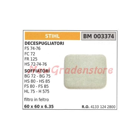 STIHL Luftfilter für FS 74 76 FC 72 FR125 Freischneider für Gebläse 003374