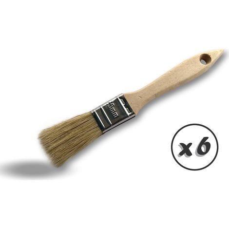 Pinceau à vernir série pro épaisse Lot de 6 Largeur 25 mm Soie blanche extra Manche bois naturel Multi support Peinture huile acrylique vernis lasure Kibros 32325x6 (1/5)