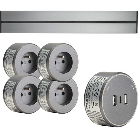 Rail électrique saillie 100cm + 4 prises + 1 module USB - argent - Orium (1/5)