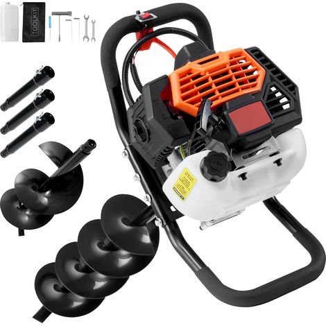 Perceuse de sol à essence 52CC 1450W, tarière avec mèches 6" et 10" et rallonges, pour trous de poteaux, clôtures, jardin et terrain agricole, orange et noir. (1/5)
