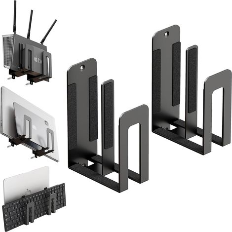 Support Mural en Métal, Dual-Layer Universel pour 2 Appareils 38 mm Étagère Murale Universelle pour Ordinateur Portable, Tablette, Clavier, E-Reader, Box TV, Routeur, Laptop (1/5)
