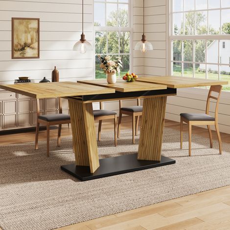 Mesa de comedor extensible 120-160x80x76 cm MDF y metal color roble, estable – MEUBLIV (1/5)