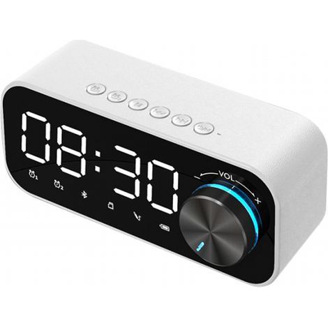 Réveil - Mini enceinte Bluetooth avec caisson de basses et emplacement pour carte pour double réveil (1/4)