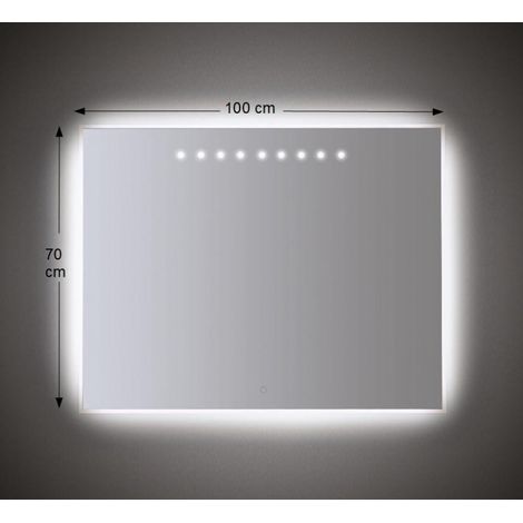 Espejo de pared retroiluminado con LED de 100x70 cm con acabado esmerilado perimetral