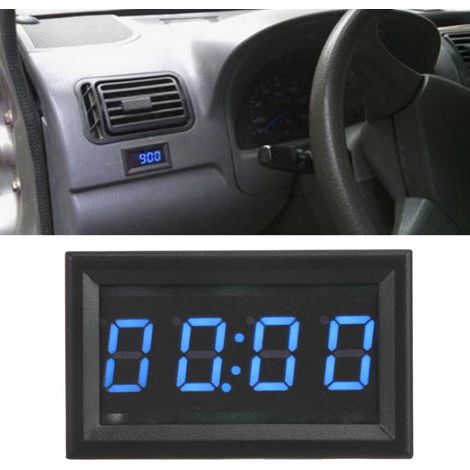 Montre de voiture numérique LED électronique lumineuse, accessoire horloge de tableau de bord, décoration intérieure, cadran bleu, affichage digital rétroéclairé. (1/5)