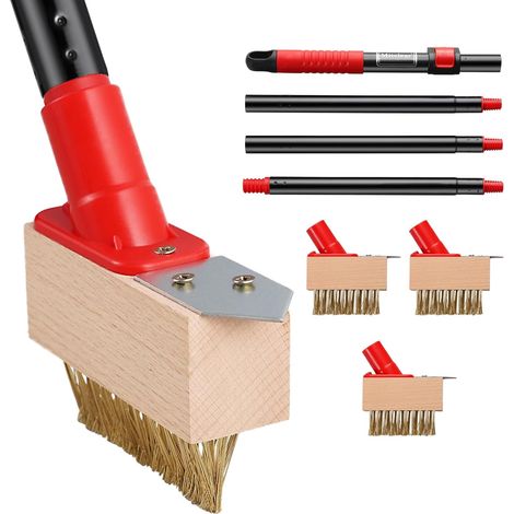 Brosse Exterieur à Mauvaises Herbes avec Manche Télescopique 135cm Désherbeurs Manuels avec Brosse Métallique et Grattoir à Lame, Enlever Mousse des Paver Les Blocs, Terrasse, Allées (3 Têtes) (1/5)
