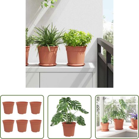 Pot en plastique -  Pot à fleurs rond 6 pcs Rouge brique Ø 19 x 16 cm Plastique (1/5)