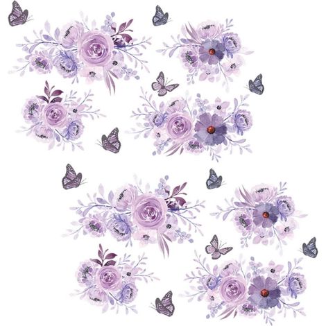 Stickers Muraux Fleurs Pourpres et Insectes Décoratifs en Pvc, Faciles à Coller et Enlever, sans Abîmer le Mur, pour Chambre, Lot de 2 Pièces (1/5)