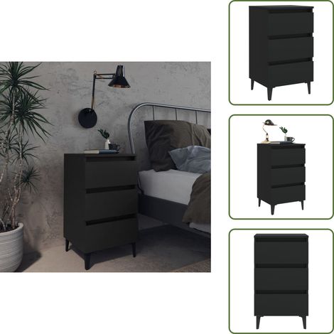 Nachttisch mit Metallbeinen Schwarz 40x35x69 cm - Nachttisch - Industrieller Stil - Schwarzer Nachttisch - Metallbeine - Schrank (1/5)