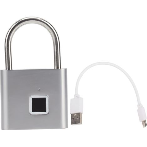 Cadenas à Empreintes Digitales, Déverrouillage 0,5 S, Serrure Biométrique sans clé avec Chargeur USB étanche IP54, 10 Empreintes Digitales pour Casier à Bagages, Sac à Dos (SILVER) (1/5)