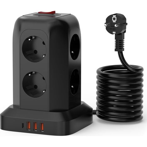 Multiprise 8 prises avec 3 USB A et 1 USB C, multiprise avec parasurtenseur et interrupteur, multiprise avec câble de 1,8 m, pour bureau, cuisine, 2500 W (1/5)