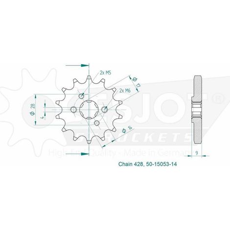 Pignon avant en acier Esjot 50-15053-14, 428/14 dents
