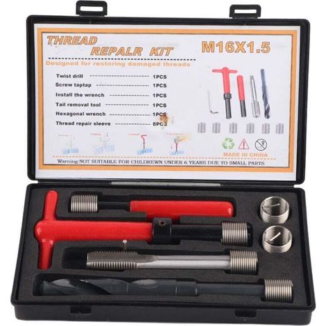 Kit de réparation de filetage 11 pièces, outil d'insertion fileté pour clé à taraud torsadée en acier inoxydable 1.5D de longueur 1.5D, kit de réparation Helicoil de conversion d'unités métriques-impé (1/4)