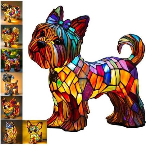 Lampe de chevet bouledogue français,Yorkshire Terrier veilleuse LED chien dans,corgi et bouledogue,lampe décorative colorée résine (1/5)