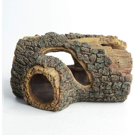 Décoration d'aquarium de tronc d'arbre creux (13,5 x 9 x 5 cm) – cachette naturelle pour poissons et crevettes, résine (1/5)